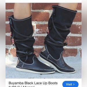 Anthropologie Buyamba Cycle of Hope Tall Black Leather Lace up Boots